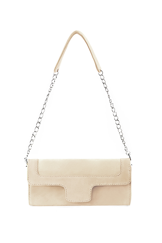 Dress clutch for wedding and parties in champagne white leather - Top view